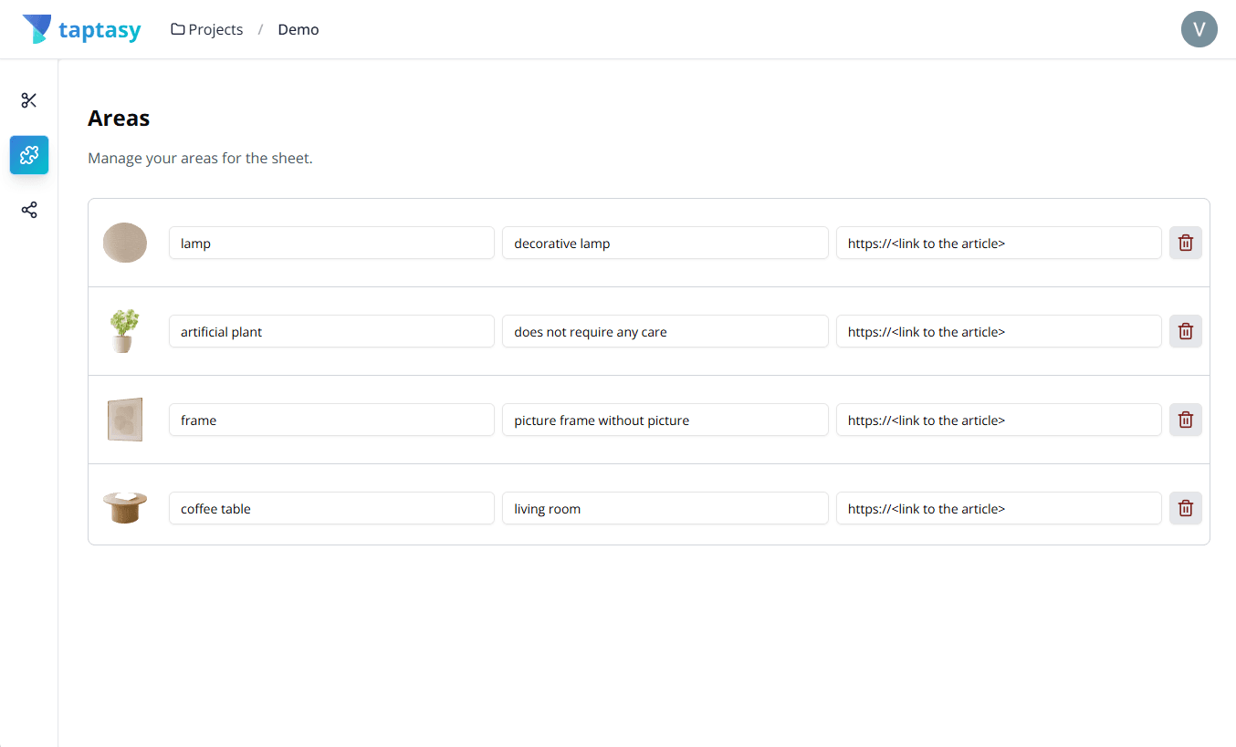 Add actions to interactive areas